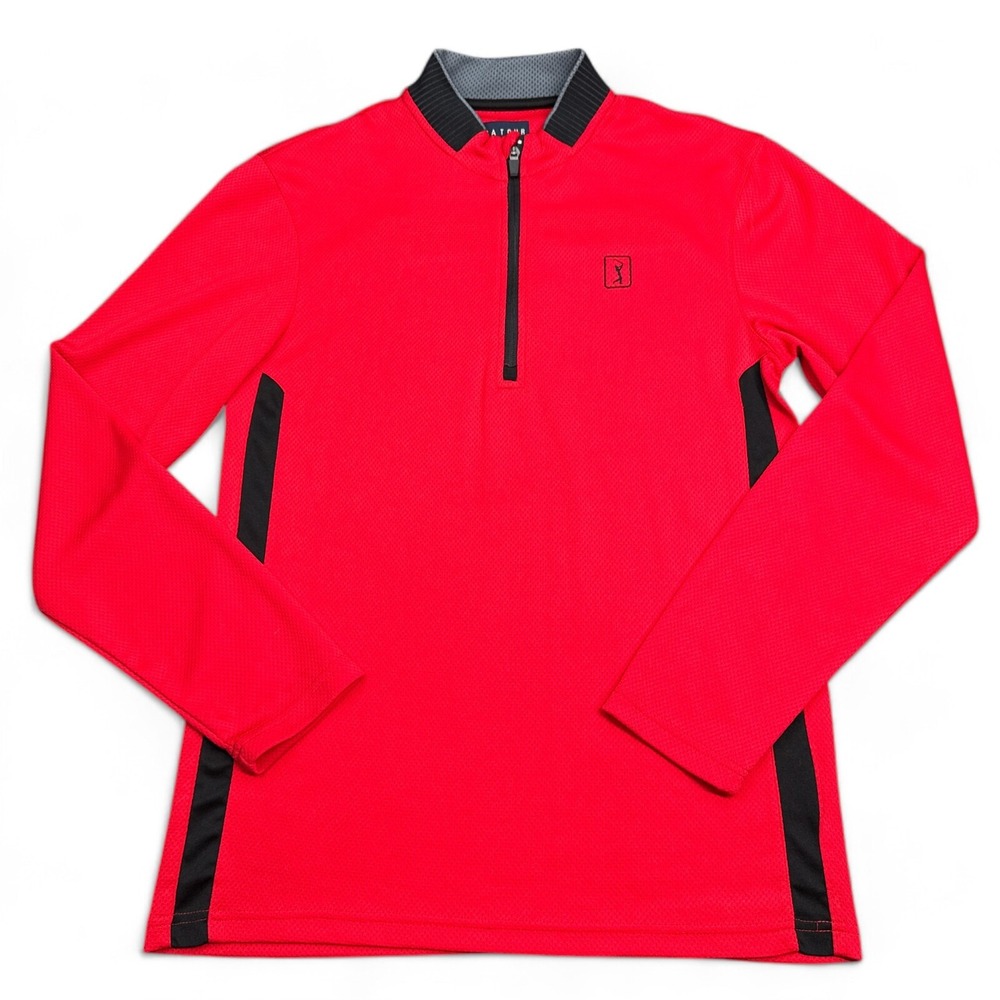PGA Tour 1/4 Zip Pullover Jacket Mens Size Small Red Moisture Wick Golf